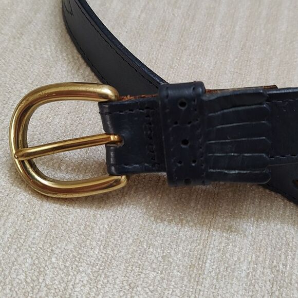 Charter Club Navy Blue Leather Belt Solid Brass Buckle - Picture 2 of 10